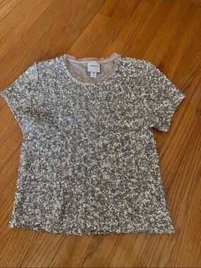 Maeve Silver Sequin Short Sleeve Tee